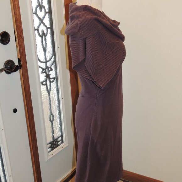 Nine West Cowl Neck Ribbed Knit Sweater Dress Brown Sz M - Picture 2 of 5